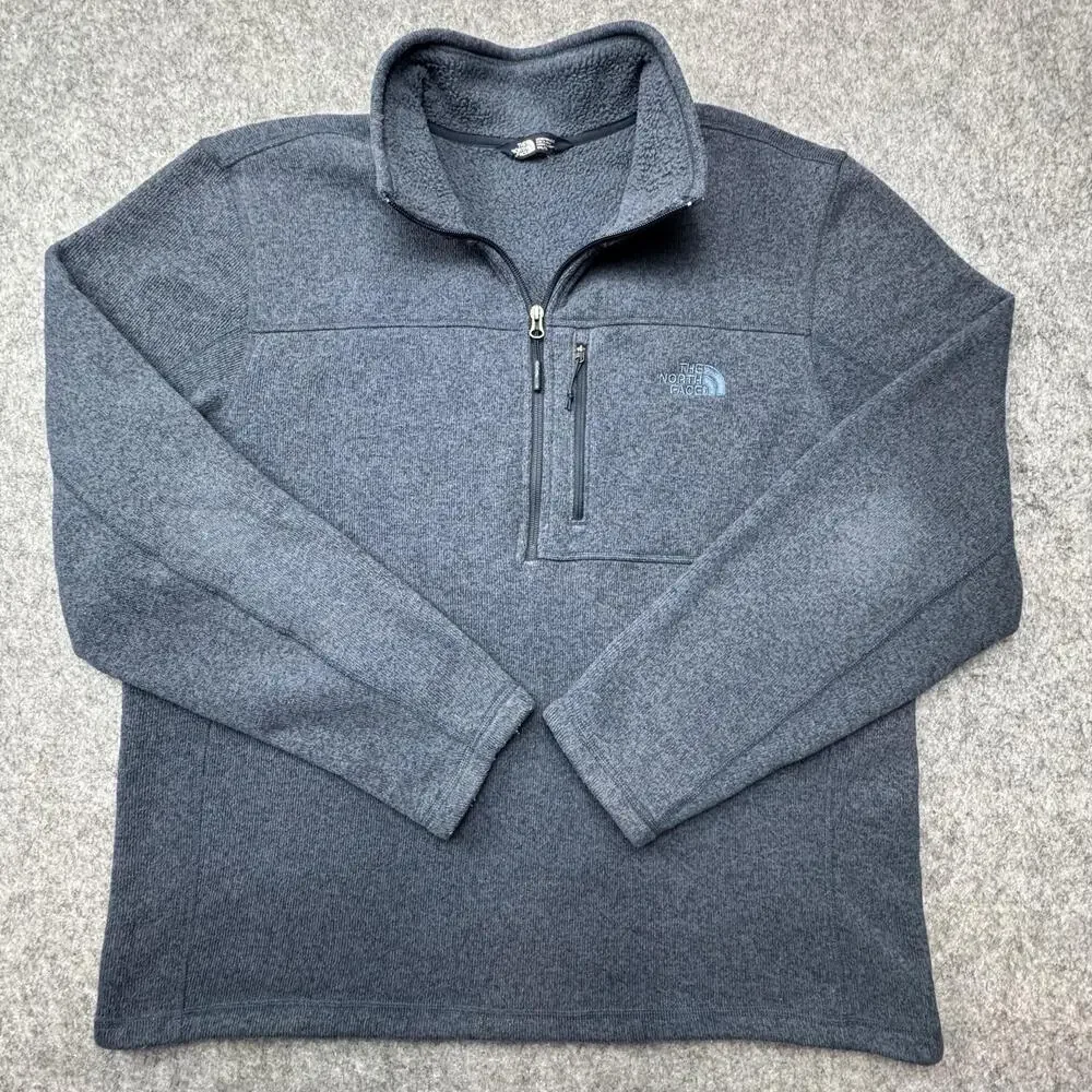 The North Face Sweater Mens 2XL Gray Heather Fleece 1/4 Zip Pullover Mock Neck